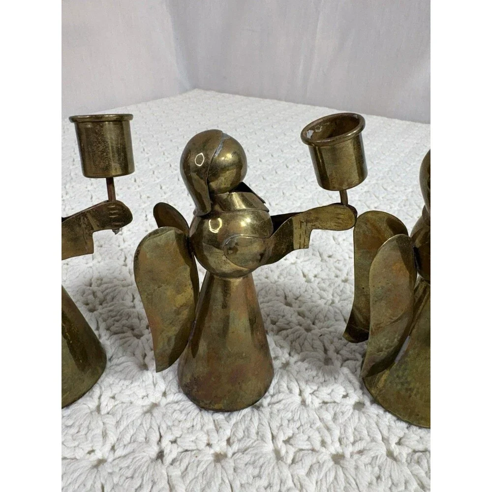 Vintage MCM Copper Brass Angel Candle Holders 4.5